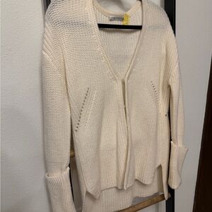 100% Merino Wool Trina Turk Cream Open-Front Sweater